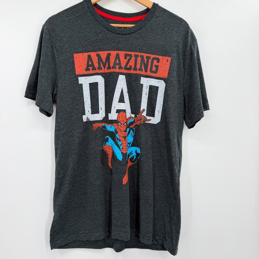 Marvel Spider-Man Amazing Dad Men's Medium Graphic T-Shirt Charcoal Heather NWT
